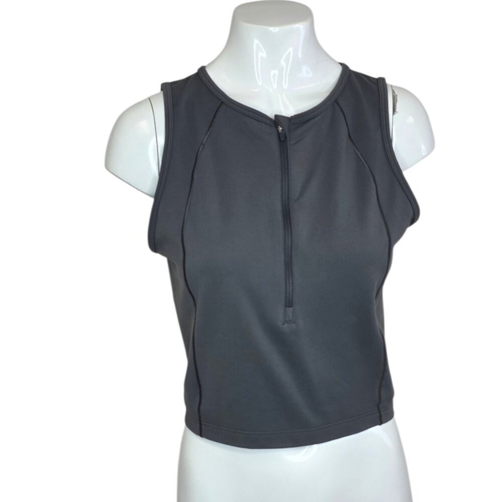 Aritzia TnAction Sleeveless Crop Tank, Zip Front, Grey, Soft, Athletic, Size M - Picture 1 of 6